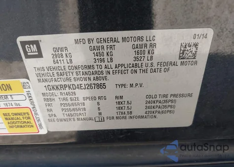 2014 GMC Acadia Sle-2 from USA, damaged, VIN 1GKKRPKD4EJ267865